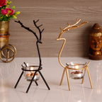 eCraftIndia Set of 2 Black Golden Metal Deer Shape Decorative Tea Light Candle Holders- T Light Candle Holders- Tea Light Holders Diwali Decoration Items for Home Decor Gift for Diwali Housewarming