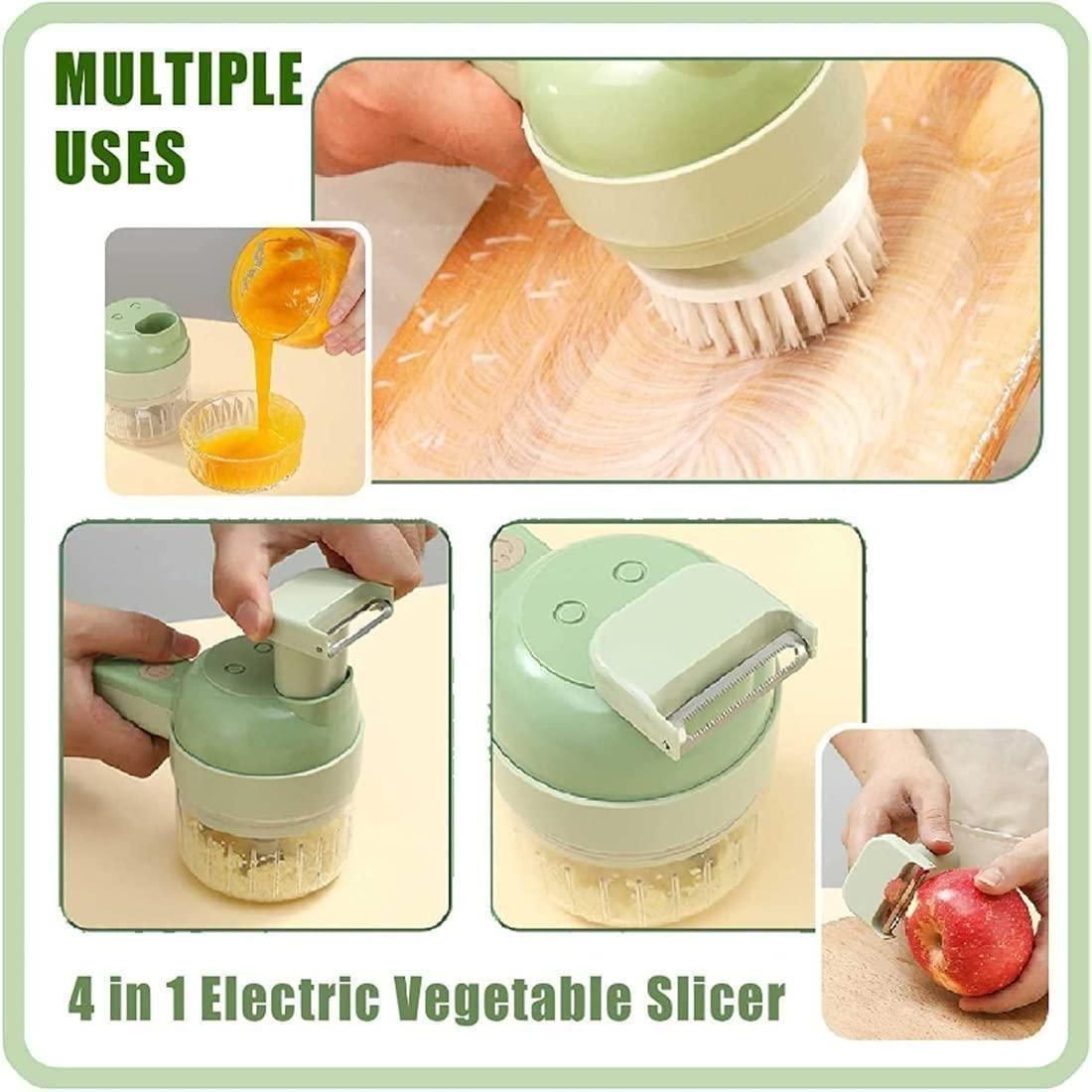 STRYVO 4-in-1 Electric Vegetable Cutter & Chopper – Handheld USB Rechargeable Food Processor for Fast Cutting, Slicing, Grinding & Peeling – Multipurpose Kitchen Tool for Fruits & Vegetables