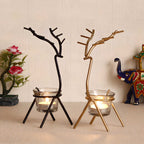 eCraftIndia Set of 2 Black Golden Metal Deer Shape Decorative Tea Light Candle Holders- T Light Candle Holders- Tea Light Holders Diwali Decoration Items for Home Decor Gift for Diwali Housewarming