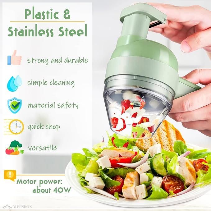 STRYVO 4-in-1 Electric Vegetable Cutter & Chopper – Handheld USB Rechargeable Food Processor for Fast Cutting, Slicing, Grinding & Peeling – Multipurpose Kitchen Tool for Fruits & Vegetables