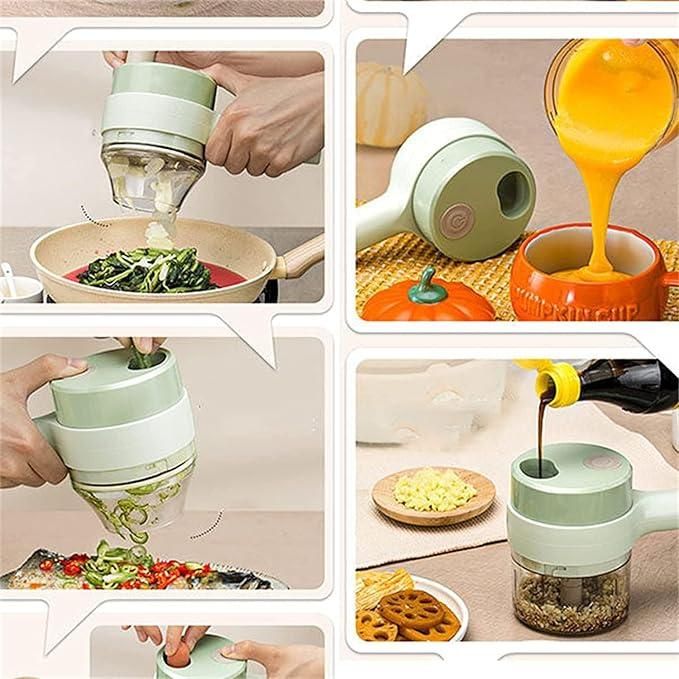 STRYVO 4-in-1 Electric Vegetable Cutter & Chopper – Handheld USB Rechargeable Food Processor for Fast Cutting, Slicing, Grinding & Peeling – Multipurpose Kitchen Tool for Fruits & Vegetables