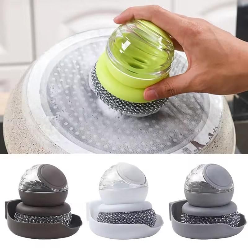 SWENLISH Dish Brush with Soap Dispenser – Kitchen Cleaning Brush with Steel Ball Scrubber & Replaceable Head – for Washing Utensils, Pots, Pans & Sink – Ergonomic Handle (Multicolor,1 PC)