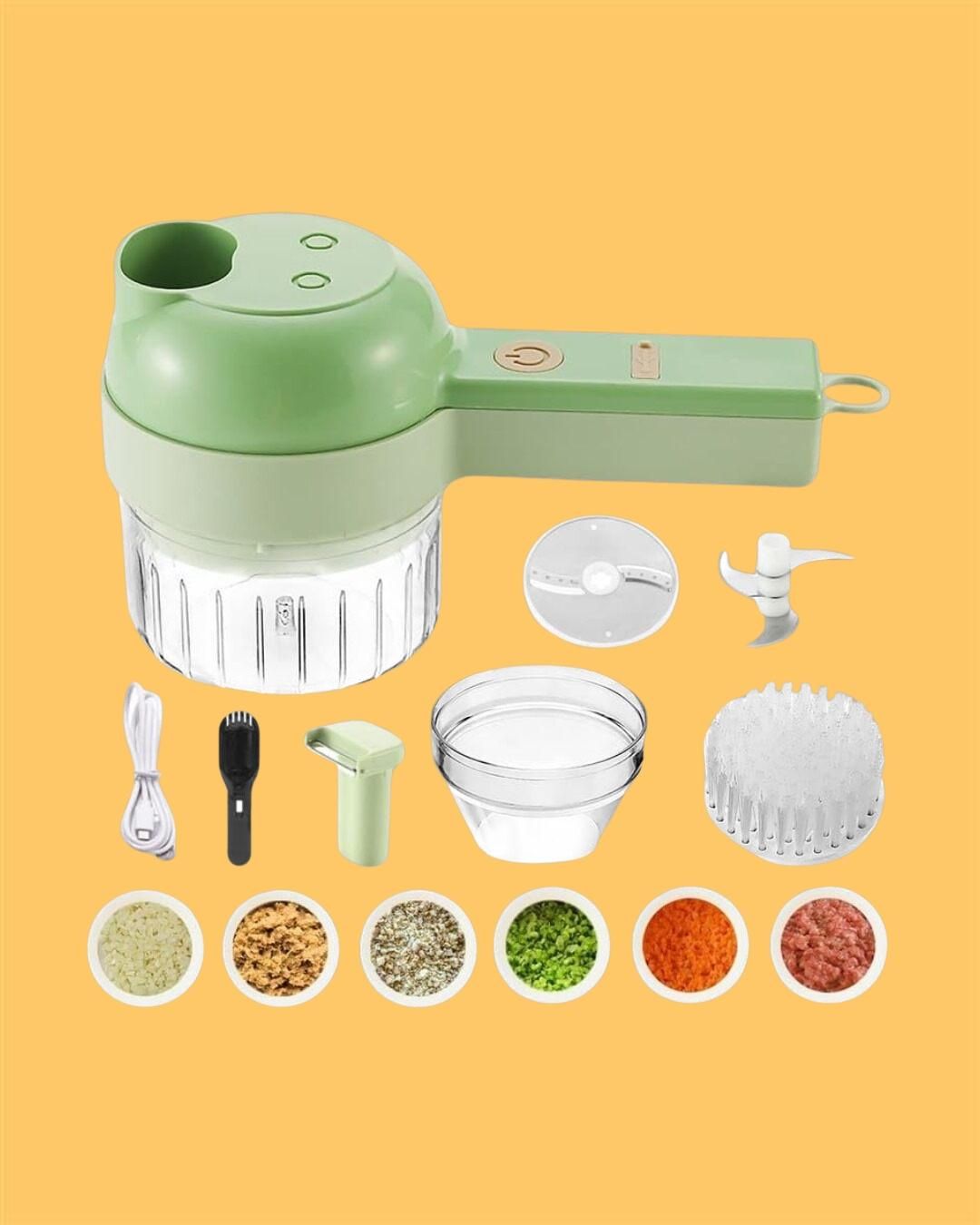 STRYVO 4-in-1 Electric Vegetable Cutter & Chopper – Handheld USB Rechargeable Food Processor for Fast Cutting, Slicing, Grinding & Peeling – Multipurpose Kitchen Tool for Fruits & Vegetables