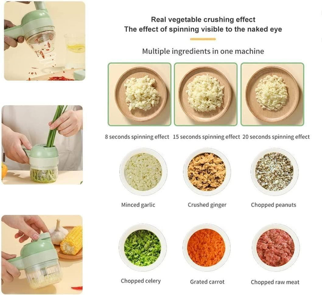 STRYVO 4-in-1 Electric Vegetable Cutter & Chopper – Handheld USB Rechargeable Food Processor for Fast Cutting, Slicing, Grinding & Peeling – Multipurpose Kitchen Tool for Fruits & Vegetables