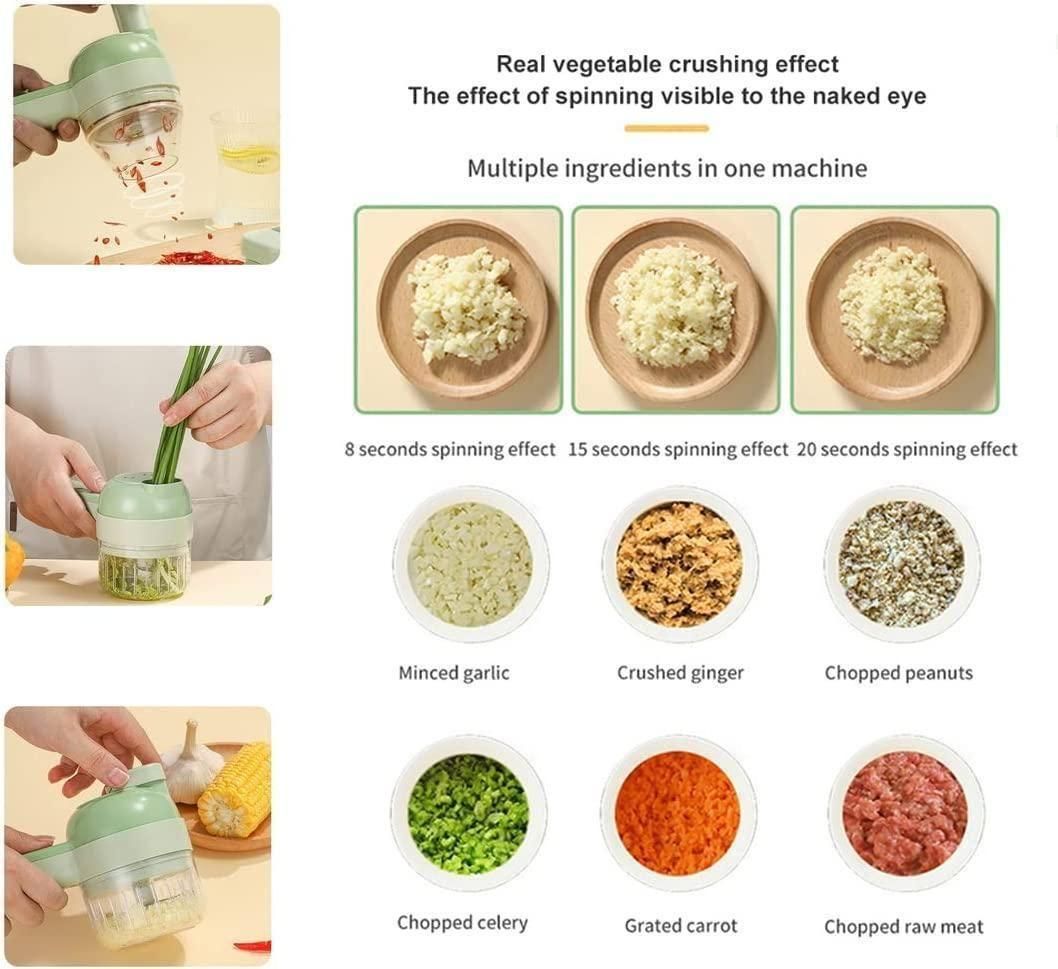 STRYVO 4-in-1 Electric Vegetable Cutter & Chopper – Handheld USB Rechargeable Food Processor for Fast Cutting, Slicing, Grinding & Peeling – Multipurpose Kitchen Tool for Fruits & Vegetables