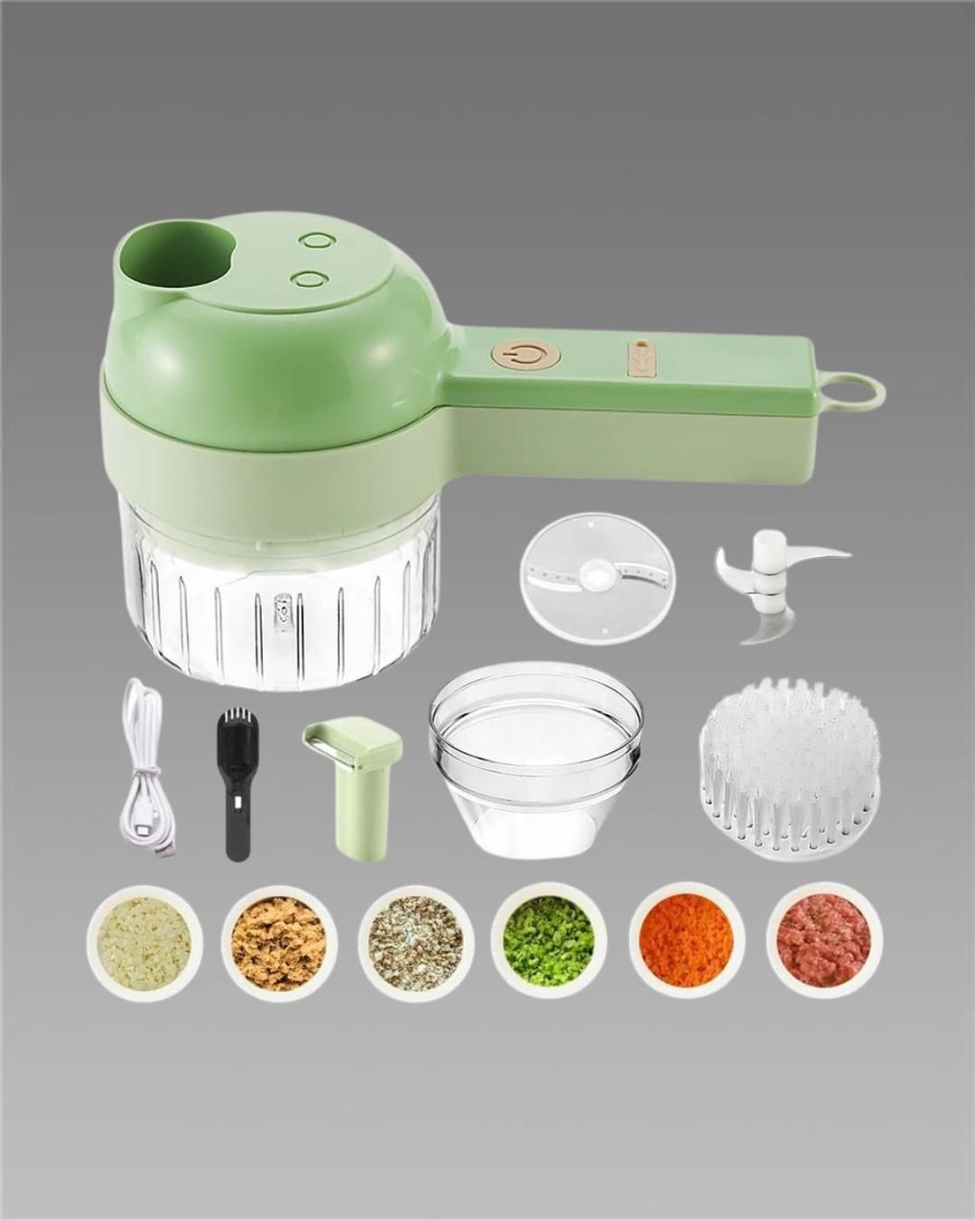 STRYVO 4-in-1 Electric Vegetable Cutter & Chopper – Handheld USB Rechargeable Food Processor for Fast Cutting, Slicing, Grinding & Peeling – Multipurpose Kitchen Tool for Fruits & Vegetables