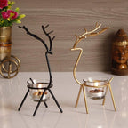 eCraftIndia Set of 2 Black Golden Metal Deer Shape Decorative Tea Light Candle Holders- T Light Candle Holders- Tea Light Holders Diwali Decoration Items for Home Decor Gift for Diwali Housewarming