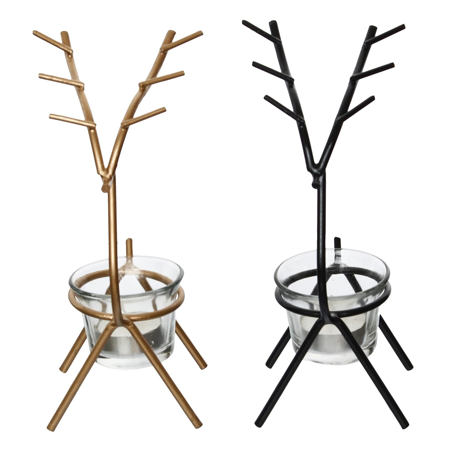 eCraftIndia Set of 2 Black Golden Metal Deer Shape Decorative Tea Light Candle Holders- T Light Candle Holders- Tea Light Holders Diwali Decoration Items for Home Decor Gift for Diwali Housewarming