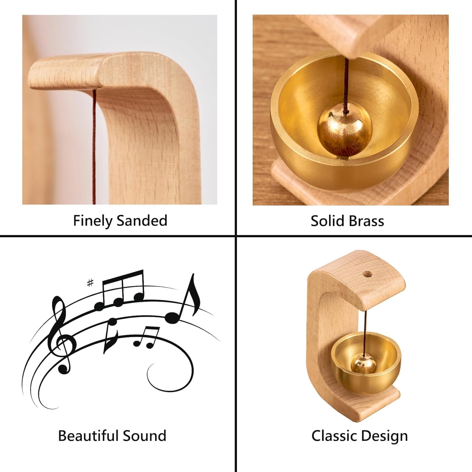 Lovelyduo Wood Wind Chime - Elegant Japanese Style Magnetic Doorbell for Home Decor, Shop, Entryways - Solid Wood & Brass Bell