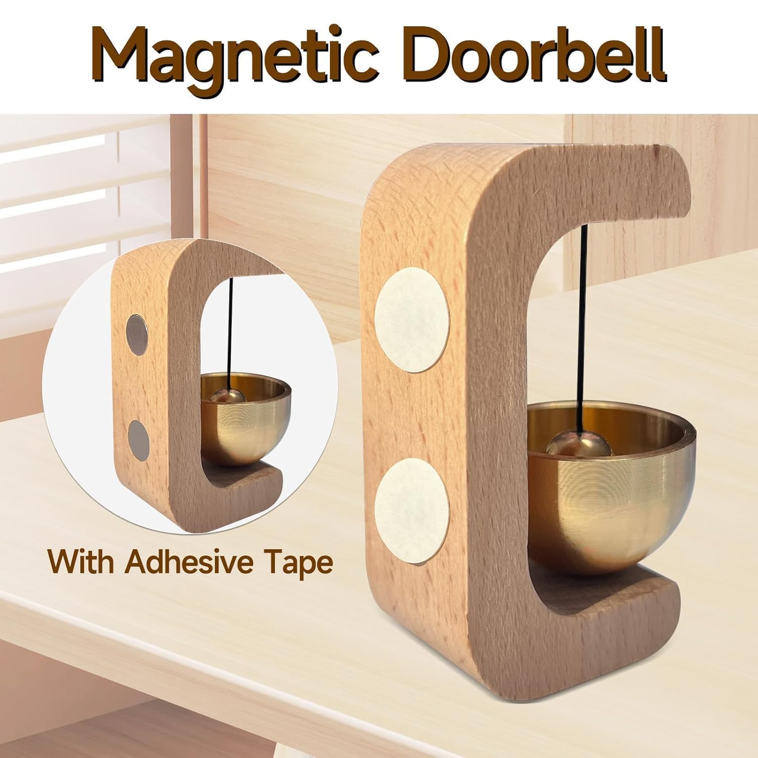 Lovelyduo Wood Wind Chime - Elegant Japanese Style Magnetic Doorbell for Home Decor, Shop, Entryways - Solid Wood & Brass Bell