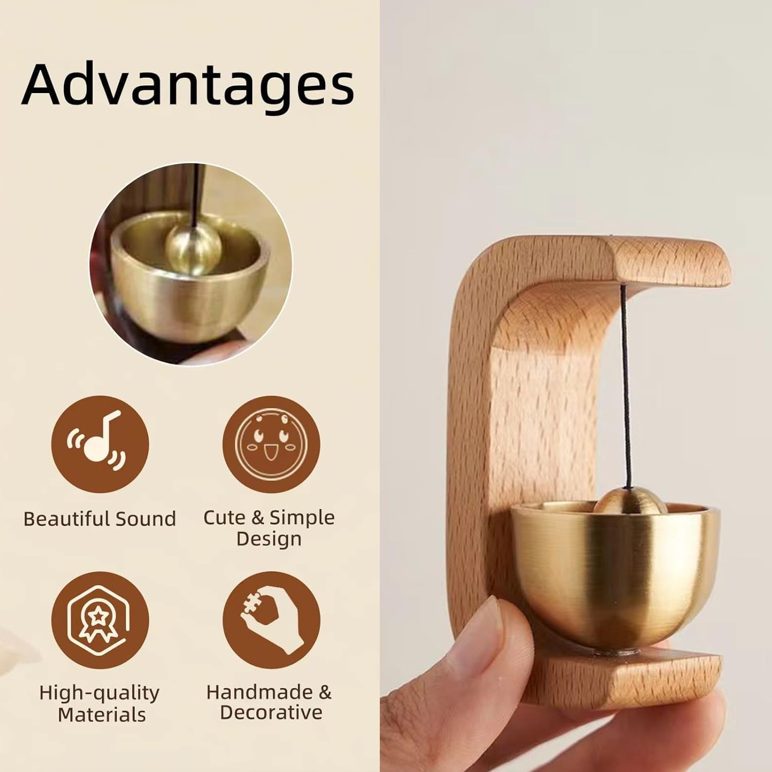 Lovelyduo Wood Wind Chime - Elegant Japanese Style Magnetic Doorbell for Home Decor, Shop, Entryways - Solid Wood & Brass Bell