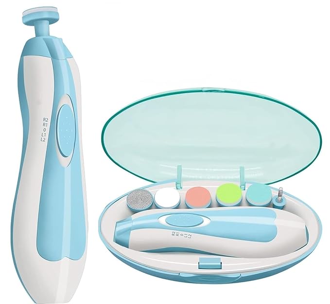 LATEHIMAK Baby Nail Trimmer New Born With Lights | Electric Baby Nail Cutter 0-6 Months With Multiple Filer Heads Adjustment | New Born Baby Products, Pack of 1