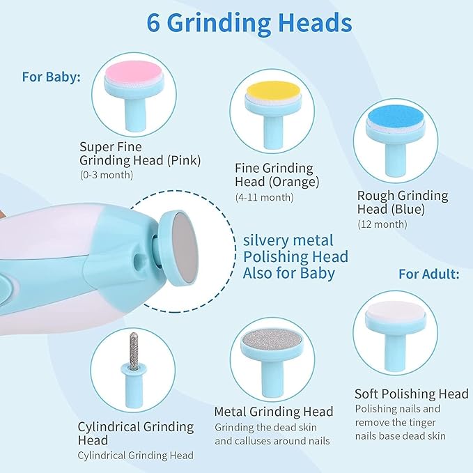 LATEHIMAK Baby Nail Trimmer New Born With Lights | Electric Baby Nail Cutter 0-6 Months With Multiple Filer Heads Adjustment | New Born Baby Products, Pack of 1