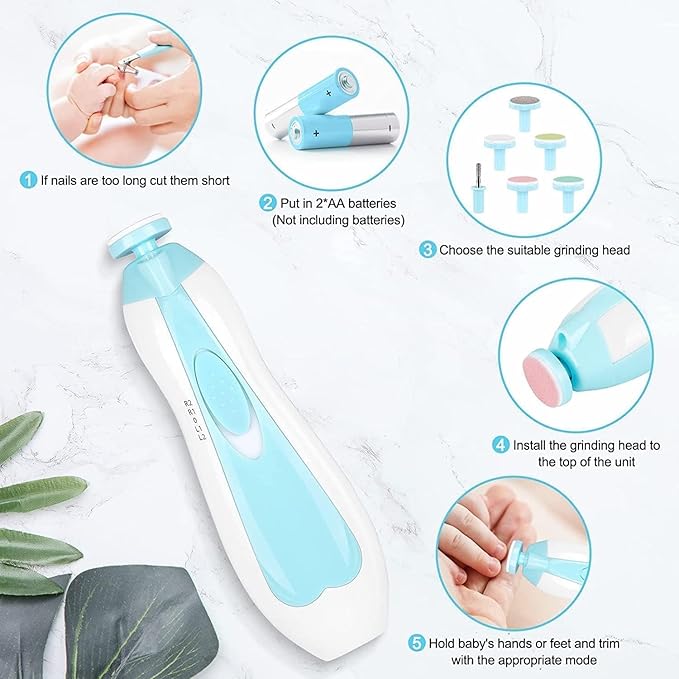LATEHIMAK Baby Nail Trimmer New Born With Lights | Electric Baby Nail Cutter 0-6 Months With Multiple Filer Heads Adjustment | New Born Baby Products, Pack of 1
