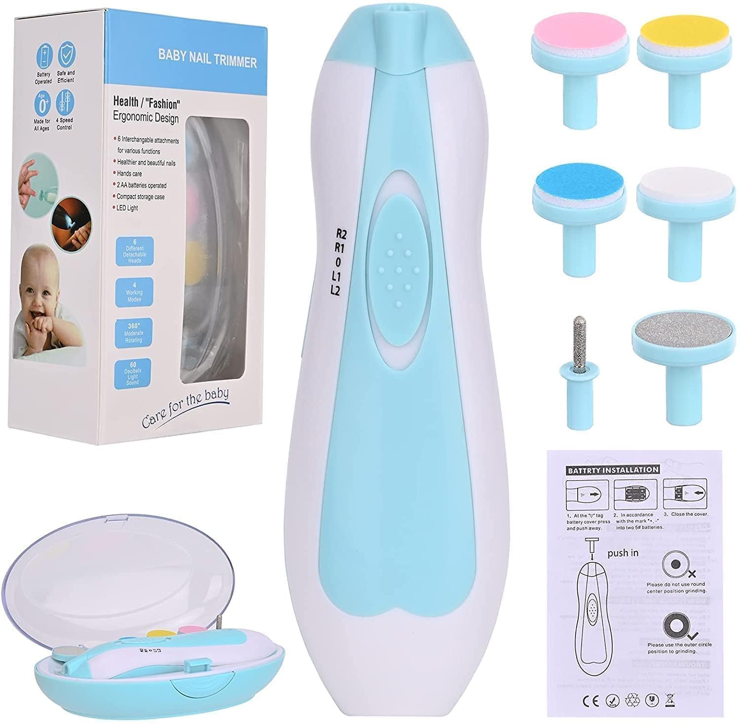 LATEHIMAK Baby Nail Trimmer New Born With Lights | Electric Baby Nail Cutter 0-6 Months With Multiple Filer Heads Adjustment | New Born Baby Products, Pack of 1