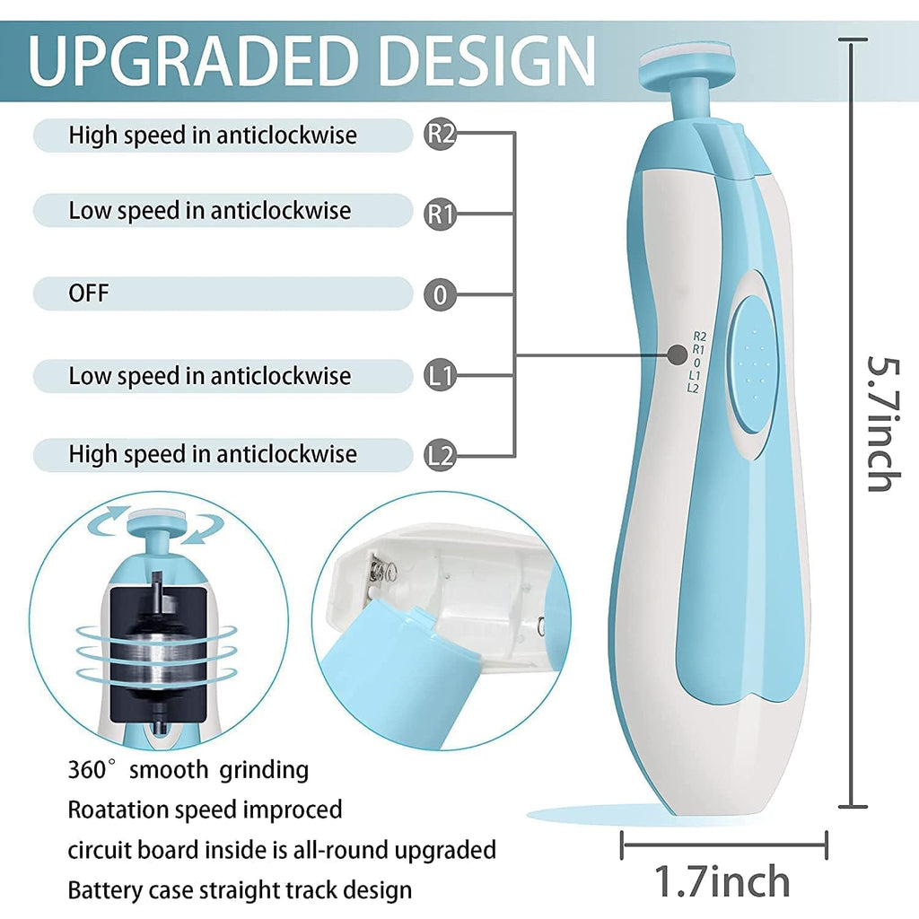 LATEHIMAK Baby Nail Trimmer New Born With Lights | Electric Baby Nail Cutter 0-6 Months With Multiple Filer Heads Adjustment | New Born Baby Products, Pack of 1