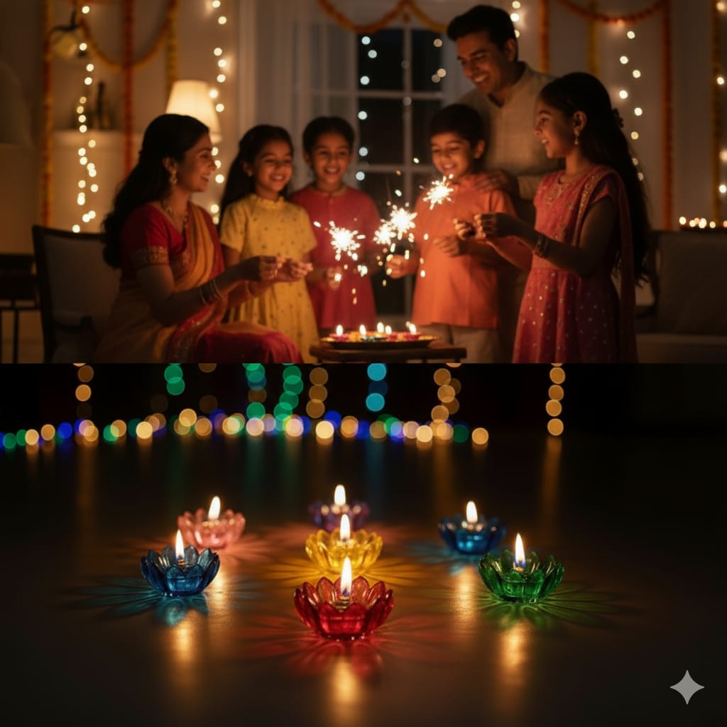 3D Reflective Shadow Colourful Diya