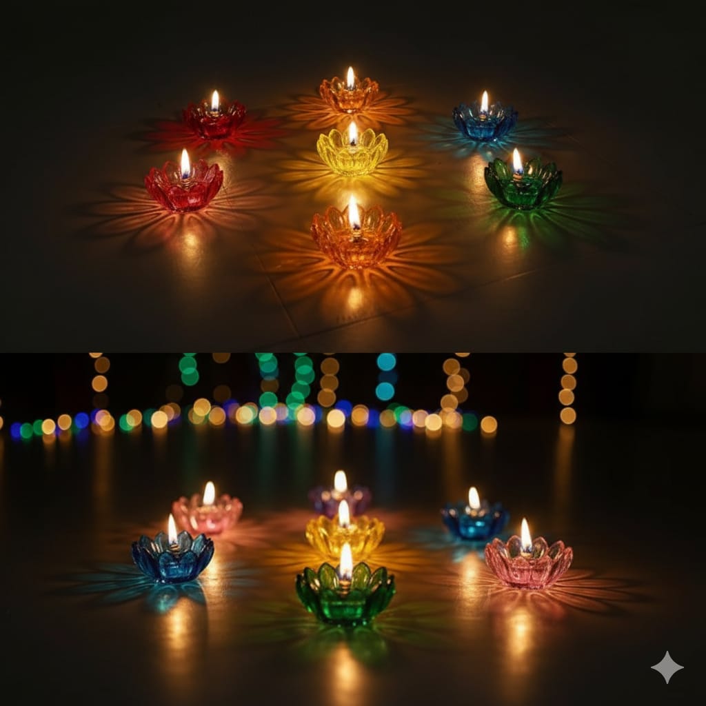 3D Reflective Shadow Colourful Diya