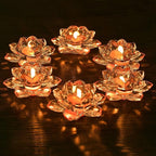 Glass Lotus Flower Tea Light Candle Holder Set