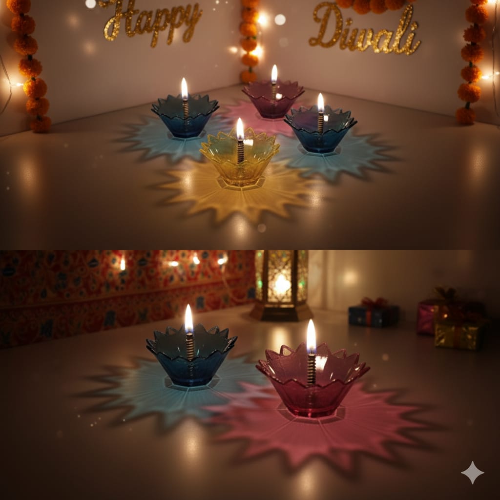 3D Reflective Shadow Colourful Diya