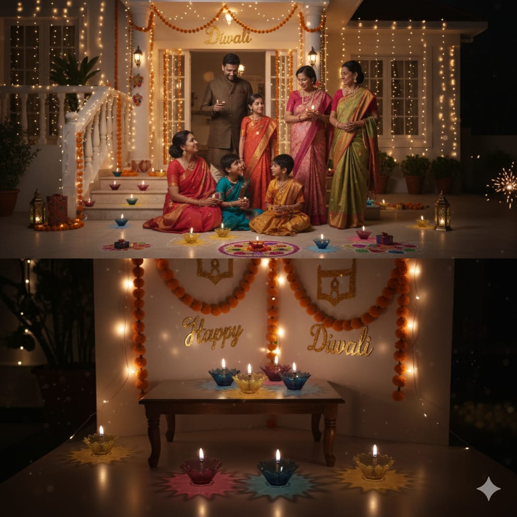 3D Reflective Shadow Colourful Diya