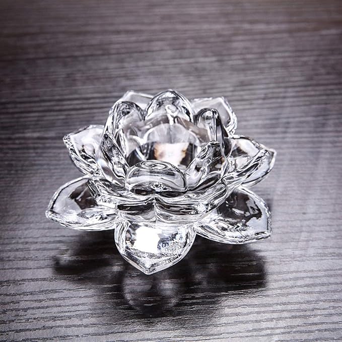 Glass Lotus Flower Tea Light Candle Holder Set