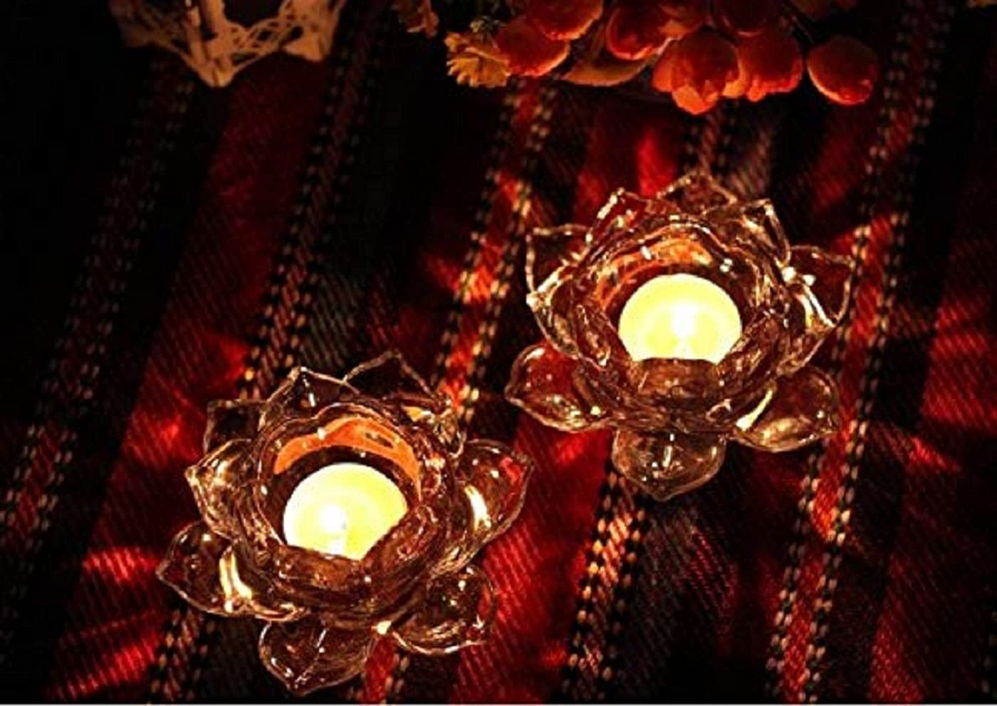 Glass Lotus Flower Tea Light Candle Holder Set