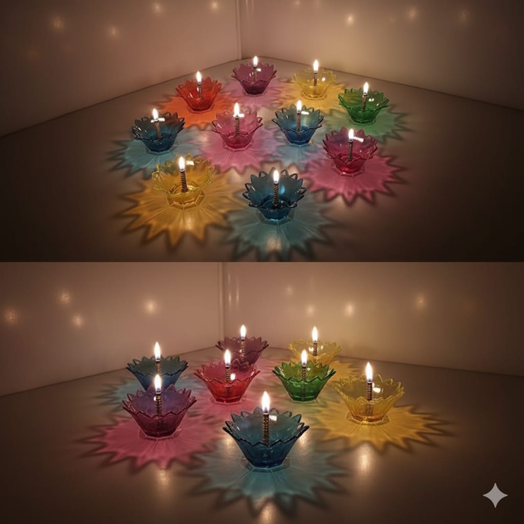 3D Reflective Shadow Colourful Diya