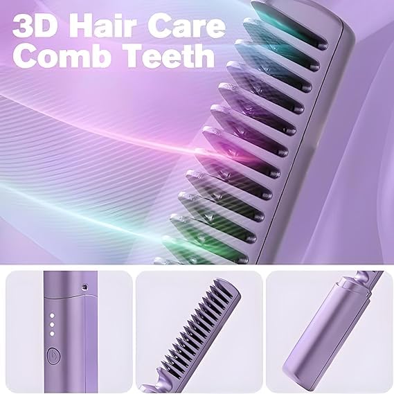 PHLYPONN Rechargeable Wireless Hair Straightener Comb Brush for women | 3 Gear Control - Intelligent Shutdown, Hair Styler & Straightener Machine(Pink,Purple)