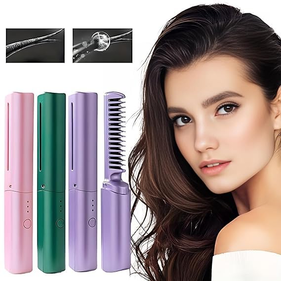 PHLYPONN Rechargeable Wireless Hair Straightener Comb Brush for women | 3 Gear Control - Intelligent Shutdown, Hair Styler & Straightener Machine(Pink,Purple)