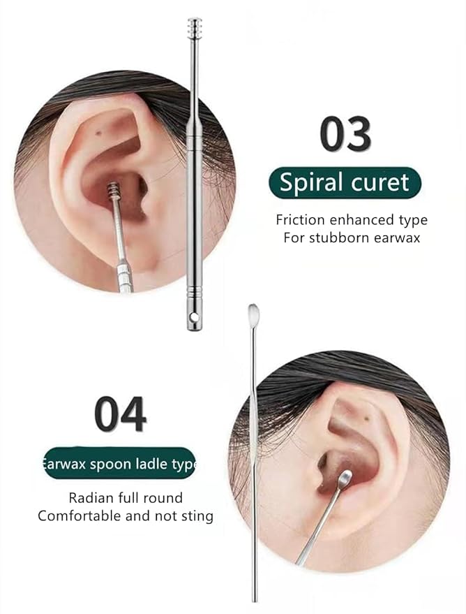6 Pieces Ear Wax Removal Smooth Stainless Steel Kit