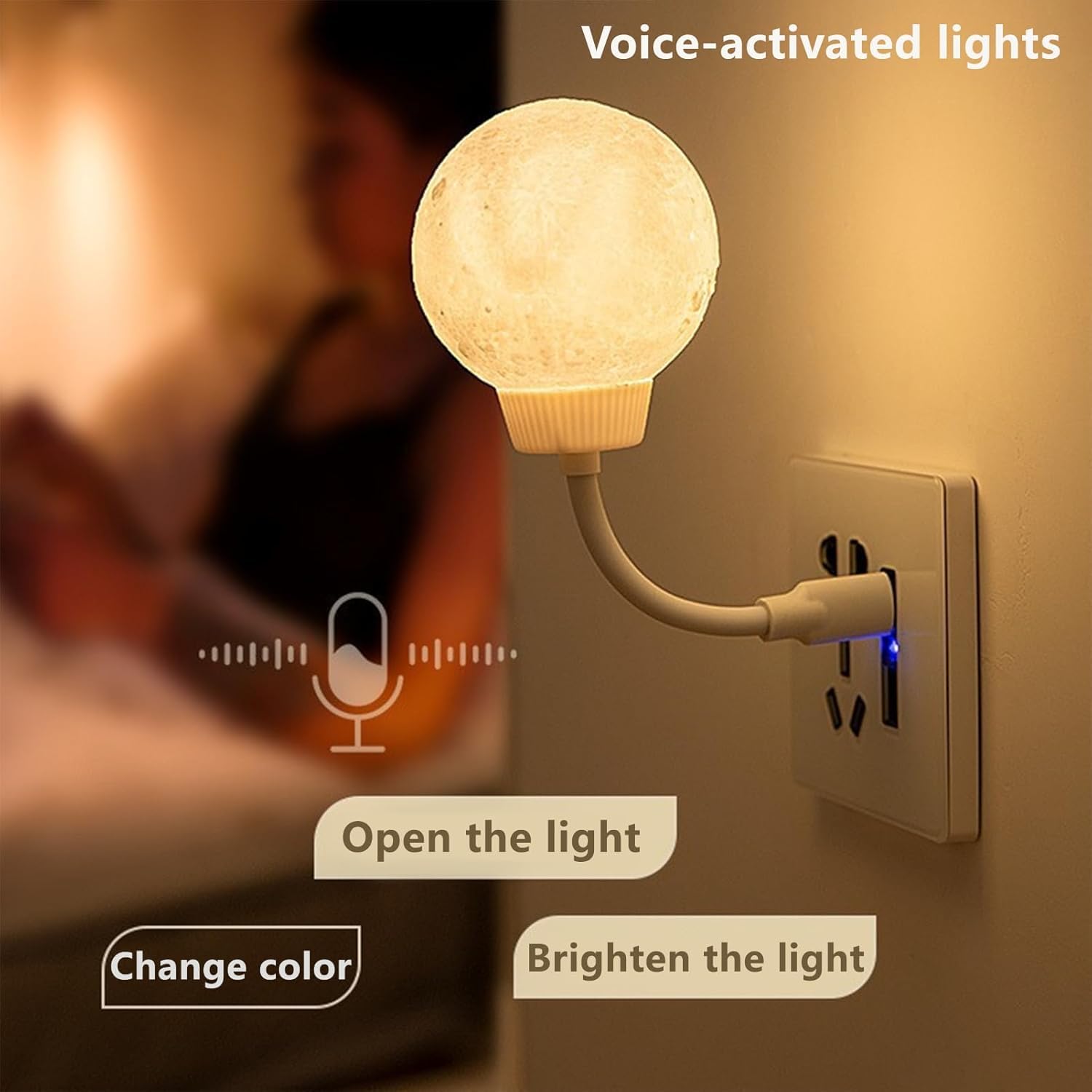 CRIYALE Moon Night Light Plug-in Moon Night Lamp Voice-Activated USB LED Lights with 3 Color Temperature Dimming for Kids Bedroom Bathroom Decorations Birthday Gifts