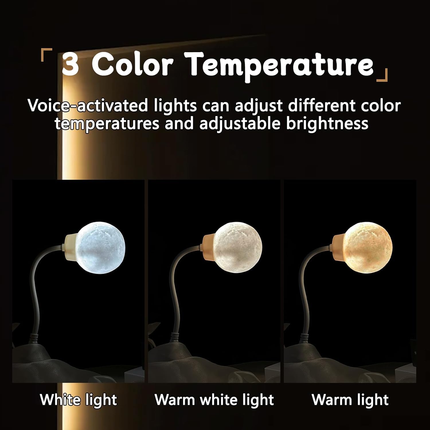 CRIYALE Moon Night Light Plug-in Moon Night Lamp Voice-Activated USB LED Lights with 3 Color Temperature Dimming for Kids Bedroom Bathroom Decorations Birthday Gifts