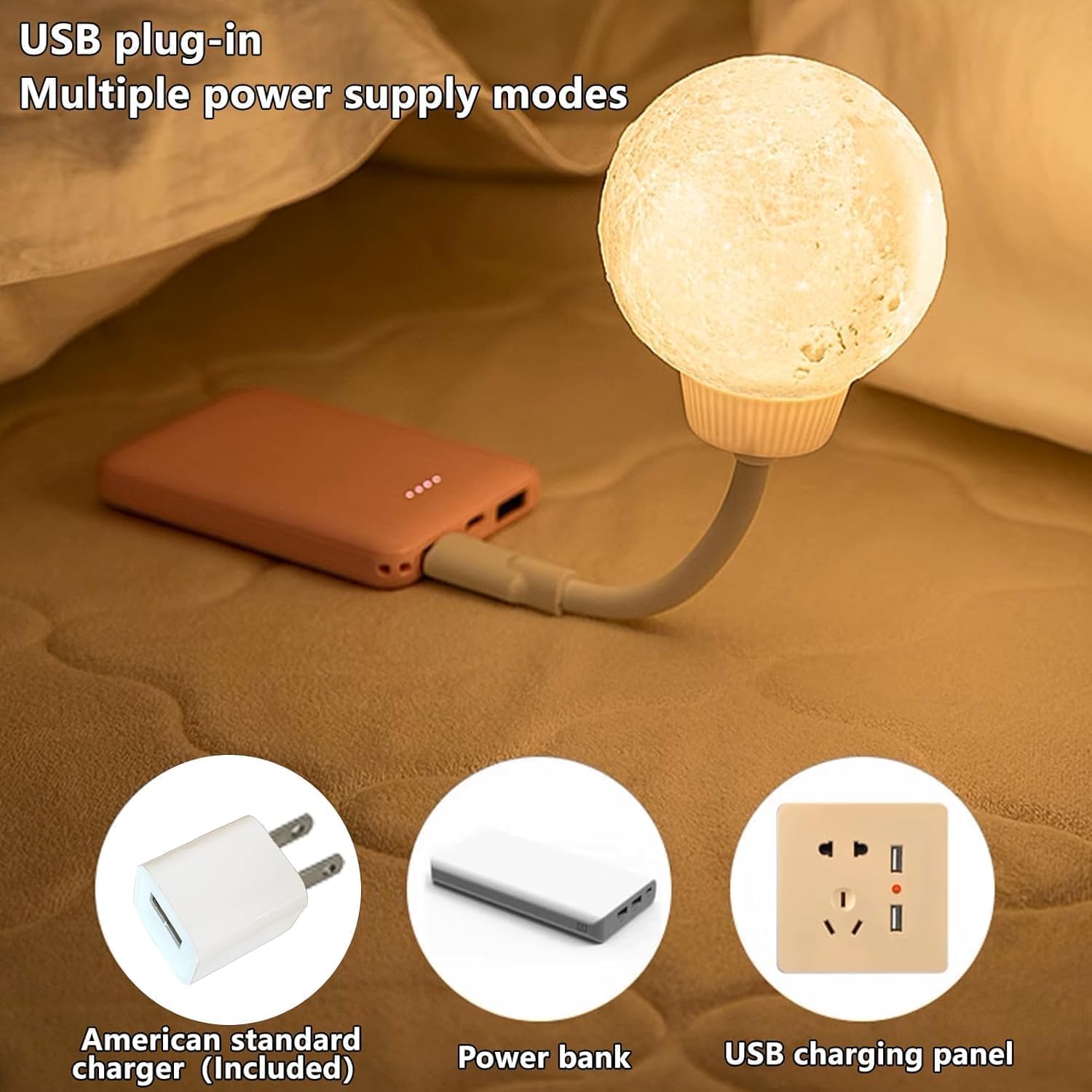 CRIYALE Moon Night Light Plug-in Moon Night Lamp Voice-Activated USB LED Lights with 3 Color Temperature Dimming for Kids Bedroom Bathroom Decorations Birthday Gifts