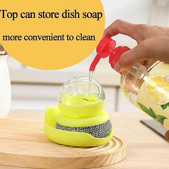 SWENLISH Dish Brush with Soap Dispenser – Kitchen Cleaning Brush with Steel Ball Scrubber & Replaceable Head – for Washing Utensils, Pots, Pans & Sink – Ergonomic Handle (Multicolor,1 PC)