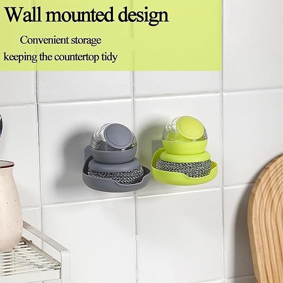 SWENLISH Dish Brush with Soap Dispenser – Kitchen Cleaning Brush with Steel Ball Scrubber & Replaceable Head – for Washing Utensils, Pots, Pans & Sink – Ergonomic Handle (Multicolor,1 PC)