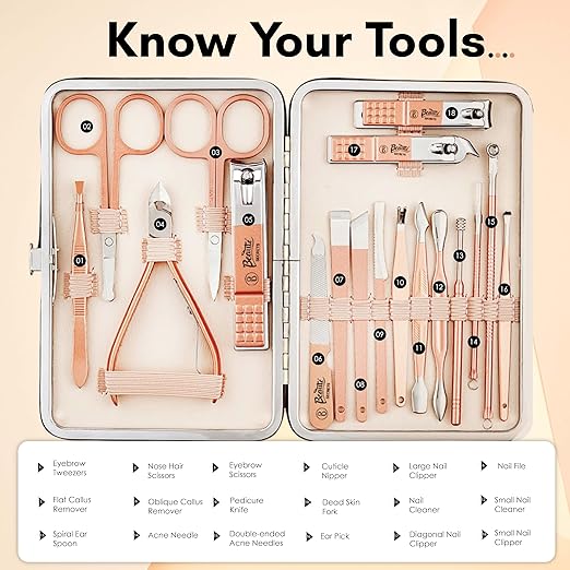 Beauté Secrets Manicure Kit, pedicure tools for feet, Nail Clipper, Manicure Pedicure kit for women and Men, 18 Pieces,Perfect Gifts for Women and Men (Rose Gold)