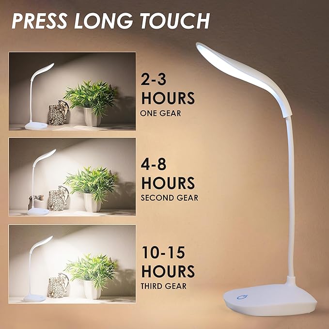 Gesto LED Rechargeable Study Lamp -Table Lamp for Study Room | LED Desk Lamp Light For Study with 3 Brightness Levels | Portable USB Table Light | Study Table Lamp for Students, Reading & Work at Home