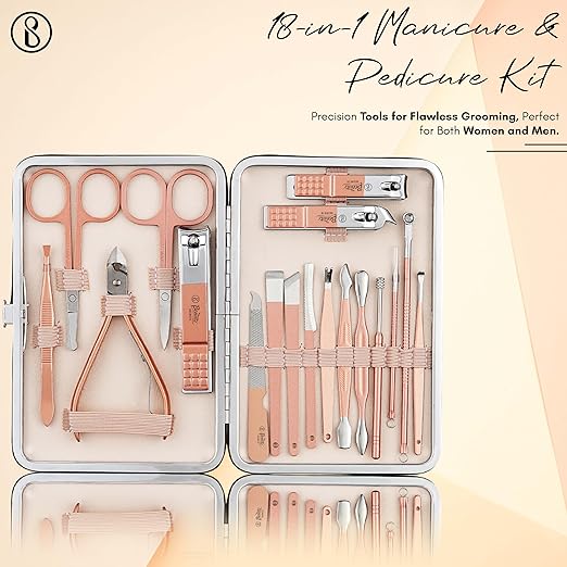 Beauté Secrets Manicure Kit, pedicure tools for feet, Nail Clipper, Manicure Pedicure kit for women and Men, 18 Pieces,Perfect Gifts for Women and Men (Rose Gold)