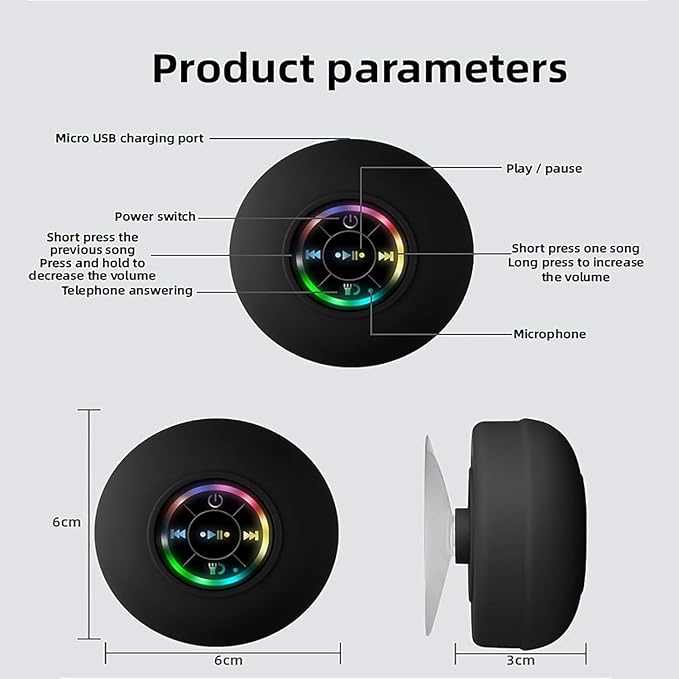 Khendemuch Mini Bluetooth Shower Speaker Waterproof Suction USB Rechargeable Speakers with Led Light Portable  Wireless LED Pocket Gadget