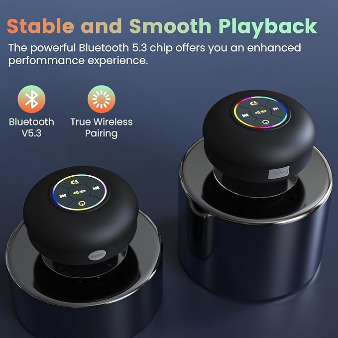 Khendemuch Mini Bluetooth Shower Speaker Waterproof Suction USB Rechargeable Speakers with Led Light Portable  Wireless LED Pocket Gadget