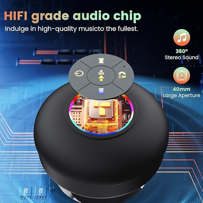 Khendemuch Mini Bluetooth Shower Speaker Waterproof Suction USB Rechargeable Speakers with Led Light Portable  Wireless LED Pocket Gadget