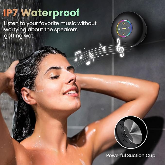 Khendemuch Mini Bluetooth Shower Speaker Waterproof Suction USB Rechargeable Speakers with Led Light Portable  Wireless LED Pocket Gadget