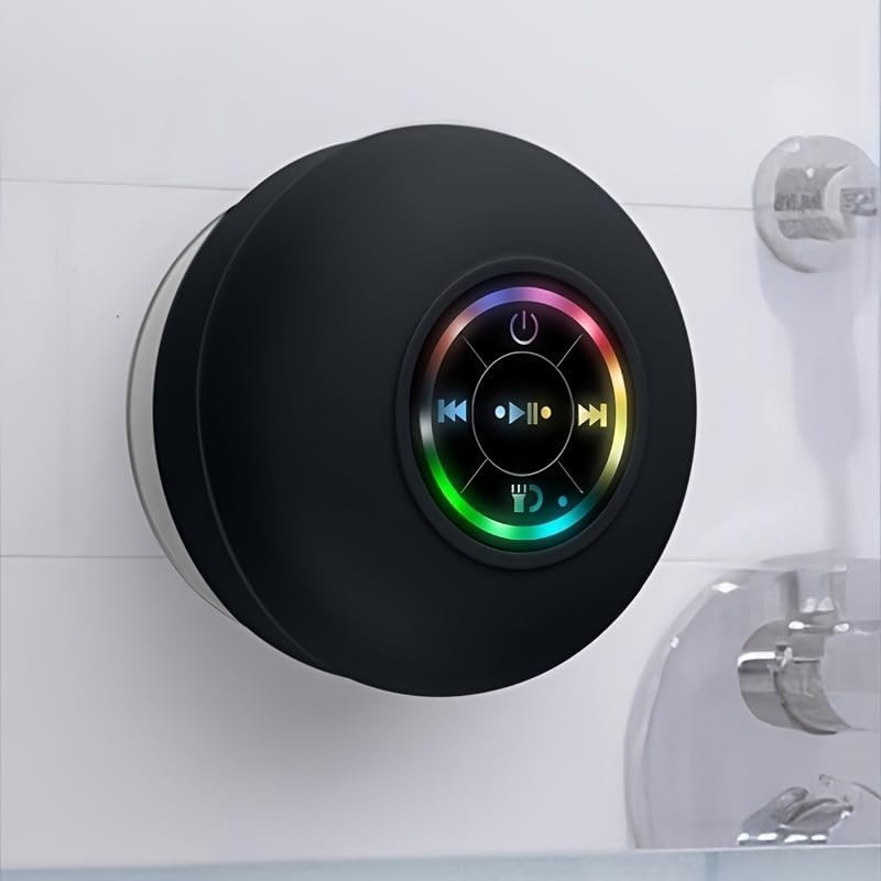 Khendemuch Mini Bluetooth Shower Speaker Waterproof Suction USB Rechargeable Speakers with Led Light Portable  Wireless LED Pocket Gadget