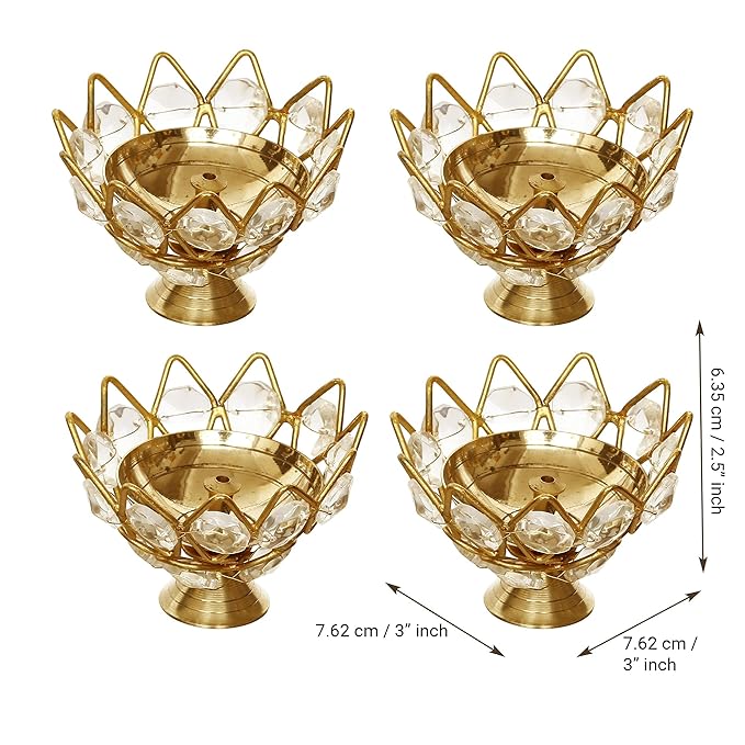 eCraftIndia Set of 4 Lotus Shape Crystal Tea Light Holder