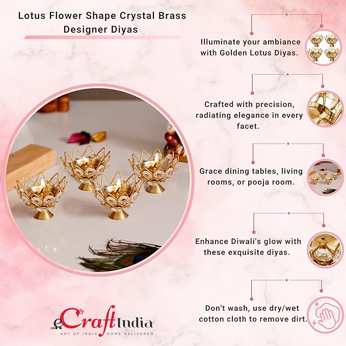 eCraftIndia Set of 4 Lotus Shape Crystal Tea Light Holder