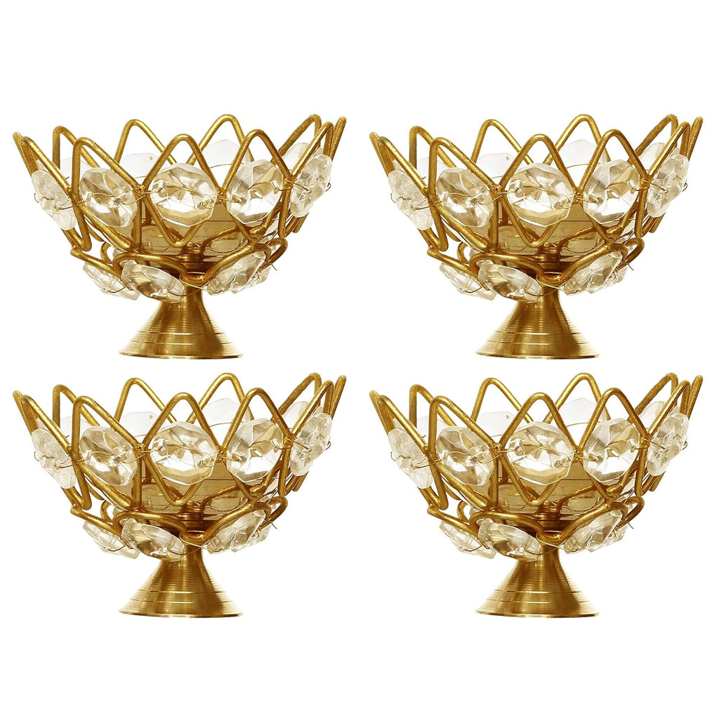 eCraftIndia Set of 4 Lotus Shape Crystal Tea Light Holder