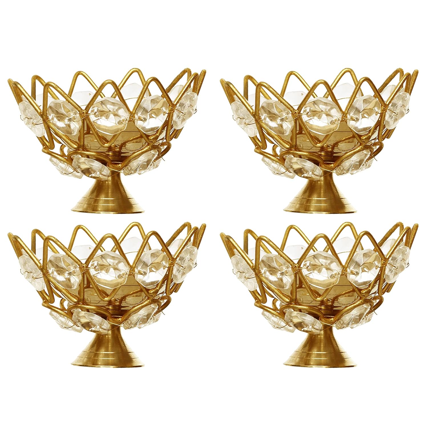 eCraftIndia Set of 4 Lotus Shape Crystal Tea Light Holder
