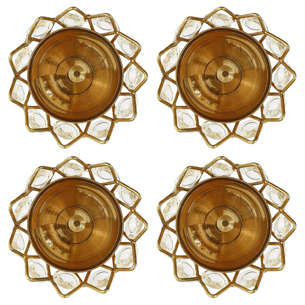eCraftIndia Set of 4 Lotus Shape Crystal Tea Light Holder