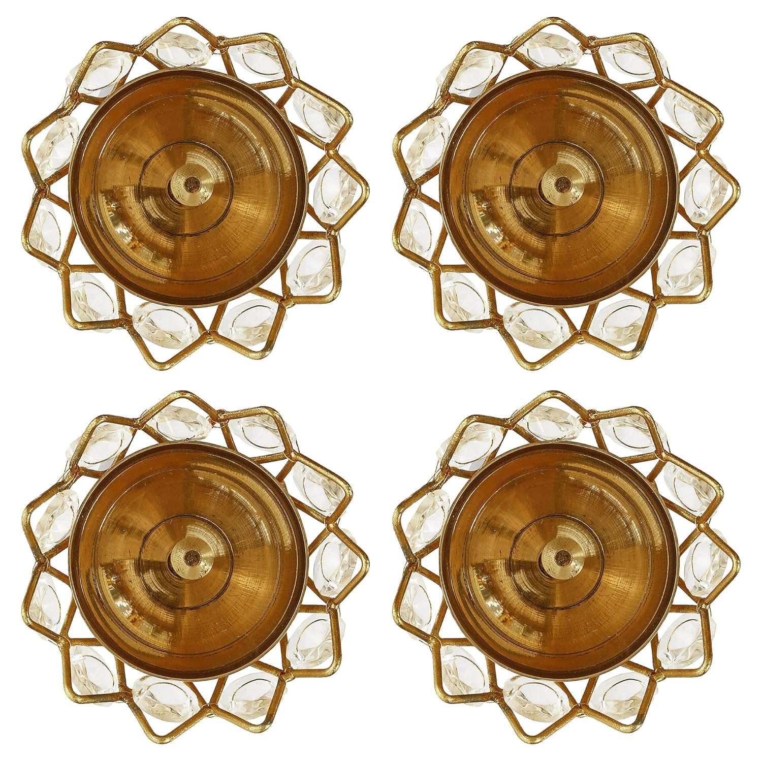 eCraftIndia Set of 4 Lotus Shape Crystal Tea Light Holder